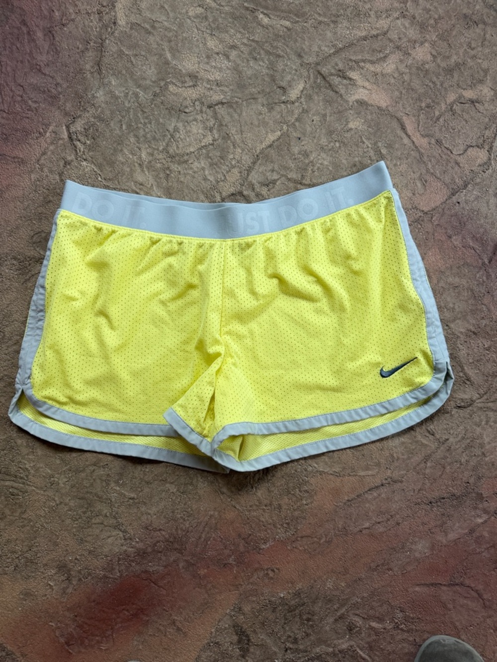 Nike Women’s Neon Yellow Mesh Athletic Shorts with Light Gray Trim